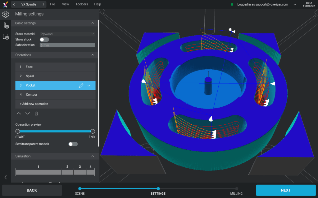 Voxelizer toolpath preview and simulation mode